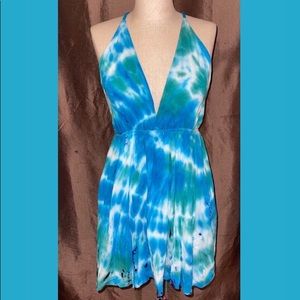 Blue Tie Dye “ tie up mini dress from Forever 21 “contemporary collection “ XS